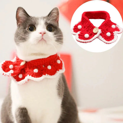 Cartoon pattern wool knitted collar for small pets in milk cotton with adjustable sizing
