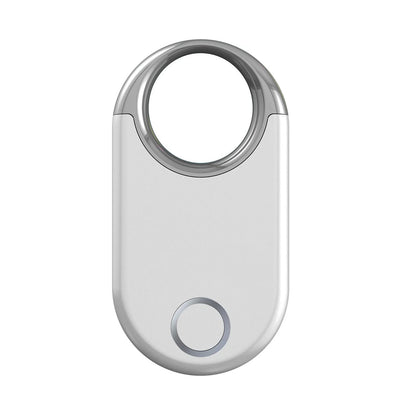 Black and white GPS tracker device showing compact 55mm design for pet and child tracking