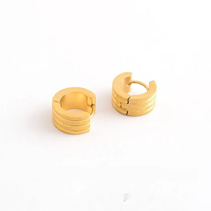 Titanium steel frosted geometric earrings in black, gold, or steel colour with three-line Korean style design