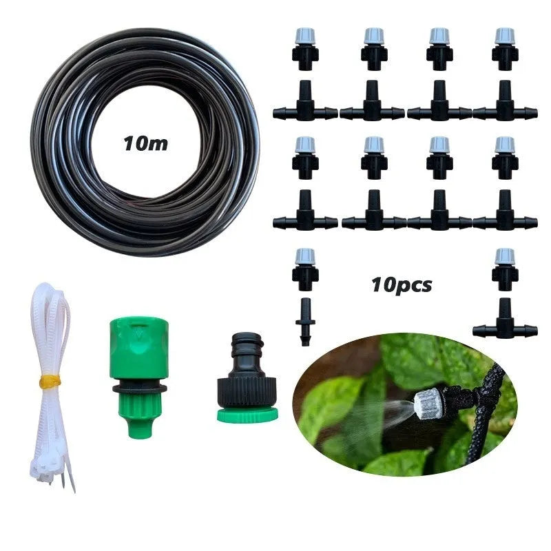 10-metre micro spray irrigation hose system with 10 spray nozzles for garden watering