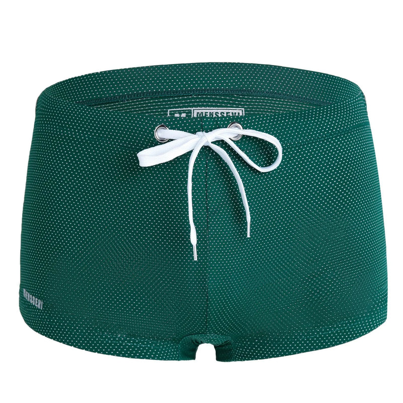 Men's swim trunks low waist boxer shorts for swimming hot spring beach made from stretch nylon with elastic waistband in multiple colours including black white pink sky blue sapphire blue dark green gray and fluorescent green