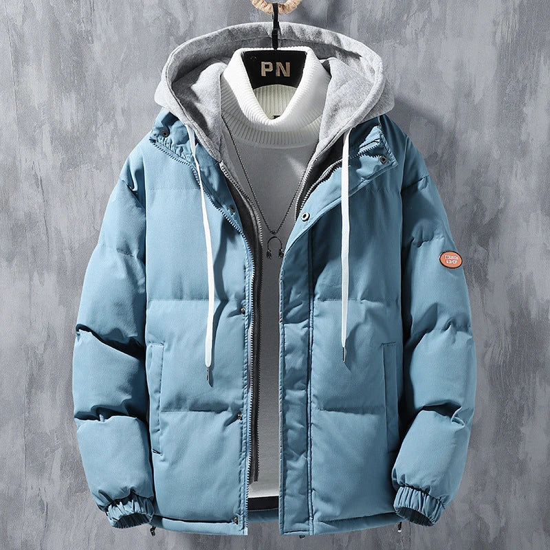 Men's Cozy Hooded Jacket in various colors, featuring a durable polyester exterior, insulating inner lining, and adjustable hood for winter warmth and protection.