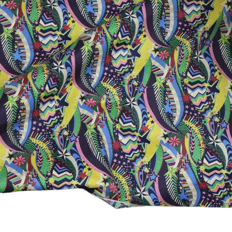 Blue cotton fabric with plant and flower digital printing, 145cm wide textile material