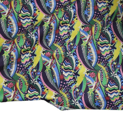 Blue cotton fabric with plant and flower digital printing, 145cm wide textile material