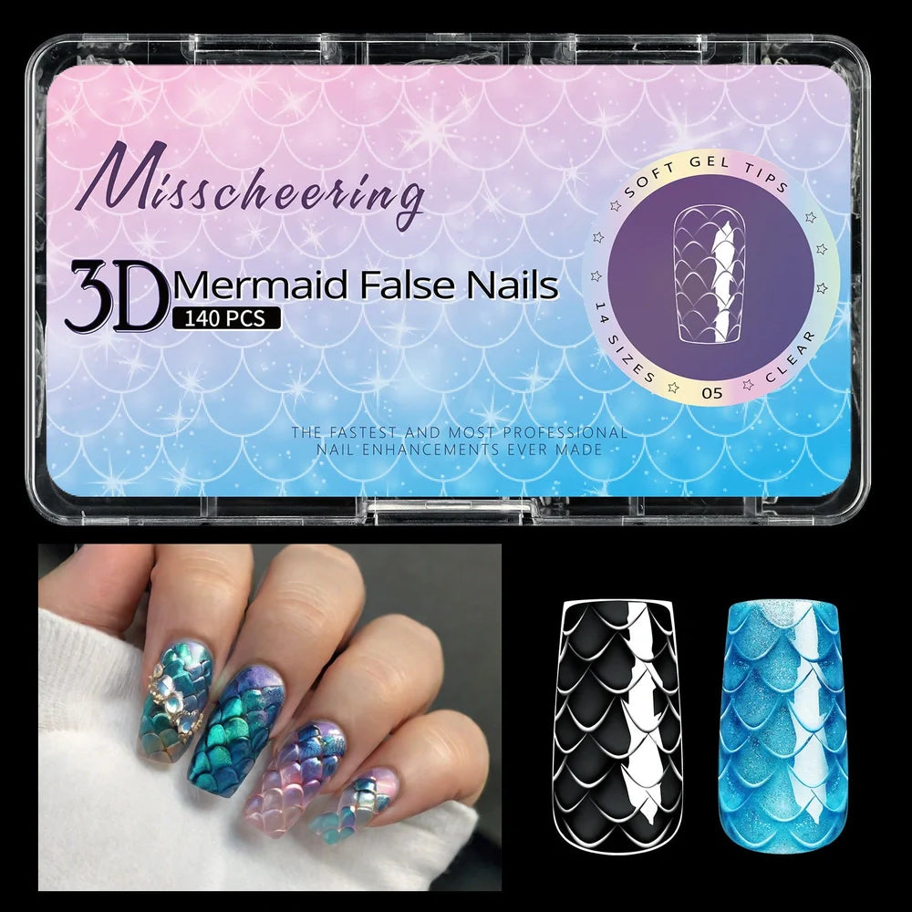 3D scale long shaping nail tips in Frigate Box with 120 or 140 pieces for nail extensions