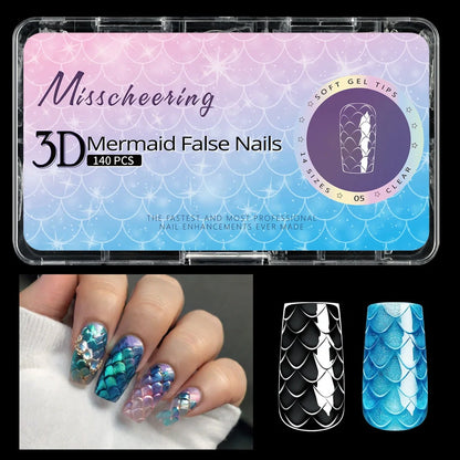 3D scale long shaping nail tips in Frigate Box with 120 or 140 pieces for nail extensions