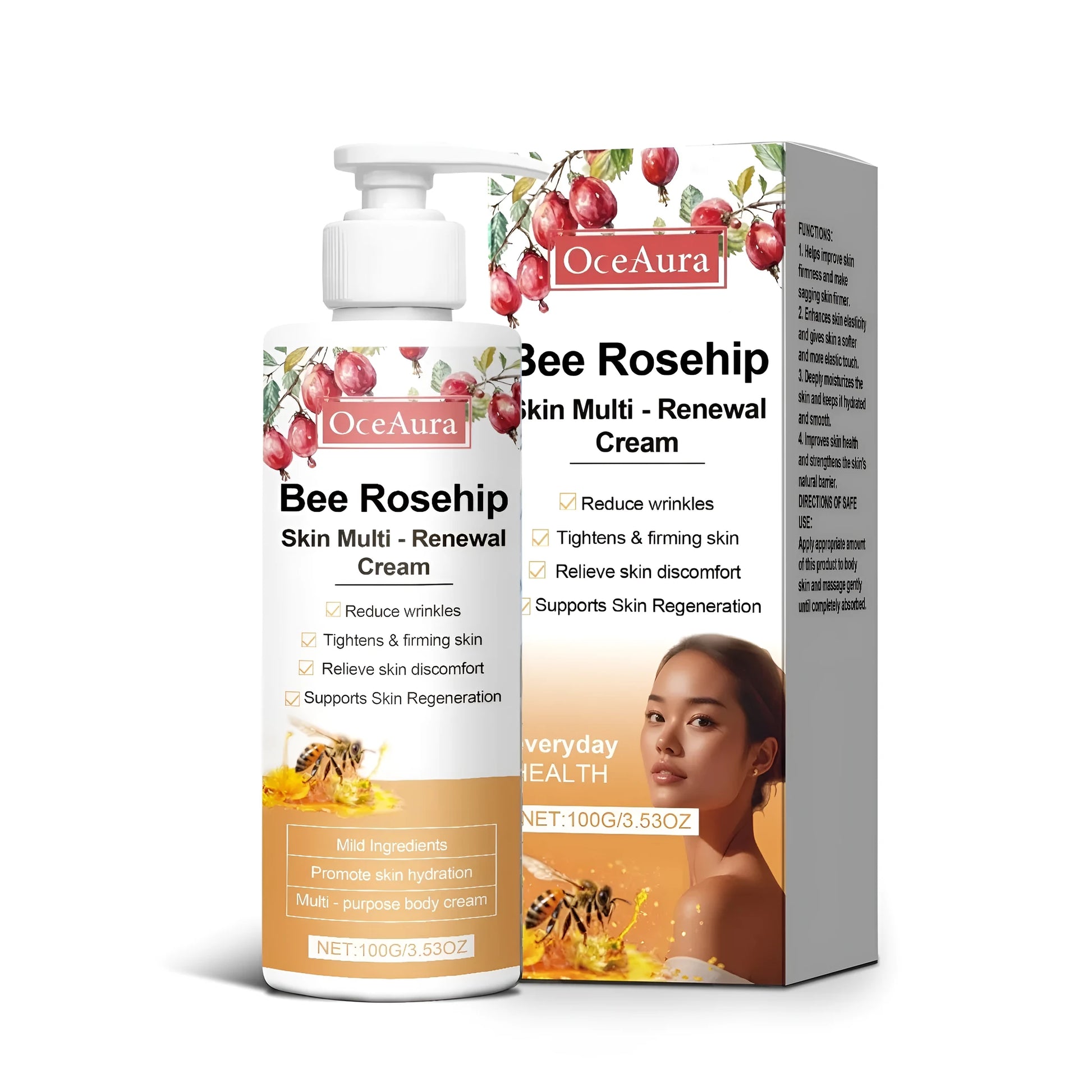 100g jar of multi-effect skin repair cream with rose extract and collagen