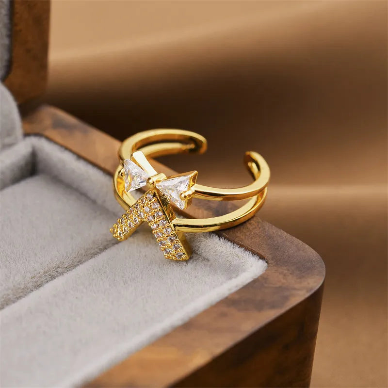 Adjustable geometric open ring in gold electroplated copper with five style options