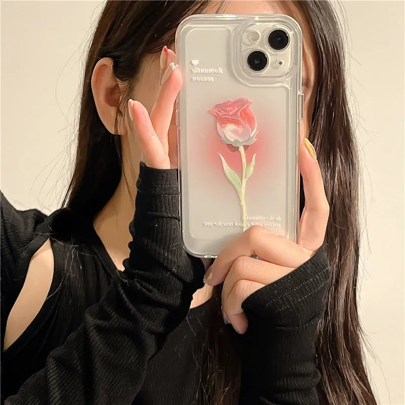 TPU all-inclusive iPhone case in gradient rose and tulip colours showing front and back protection