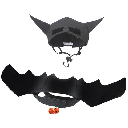 Halloween pet mask and bat wings corset in cloth, adjustable neck 25-35cm, sizes S M L