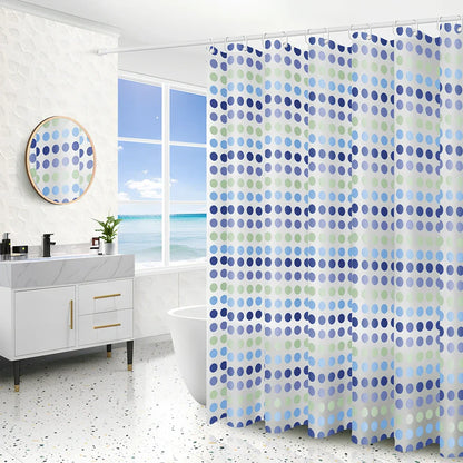 PEVA shower curtain in geometric dandelion pattern, 120cm wide x 180cm high with stainless steel buttonholes for waterproof bathroom use