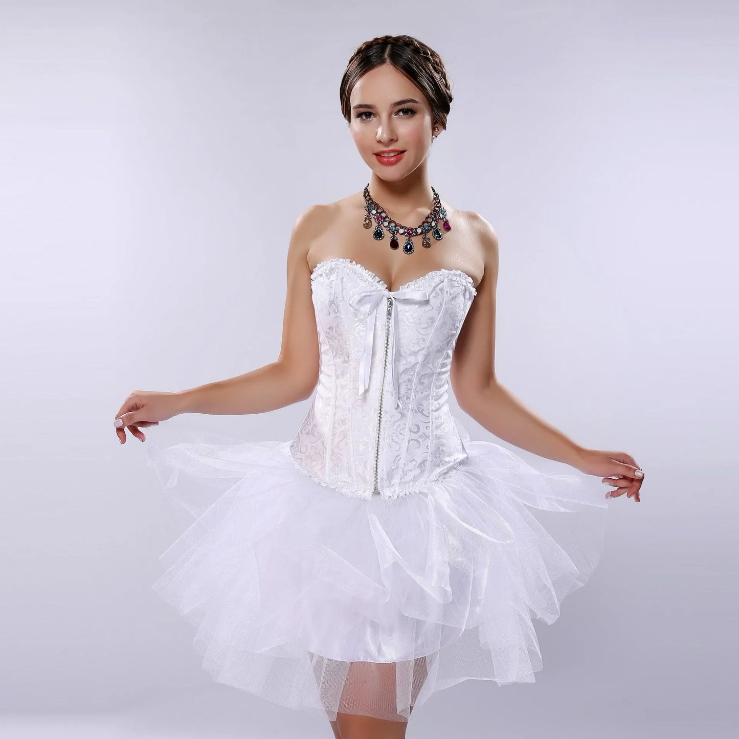 Women's front zipper jacquard corset shapewear in spandex fabric available in multiple colours