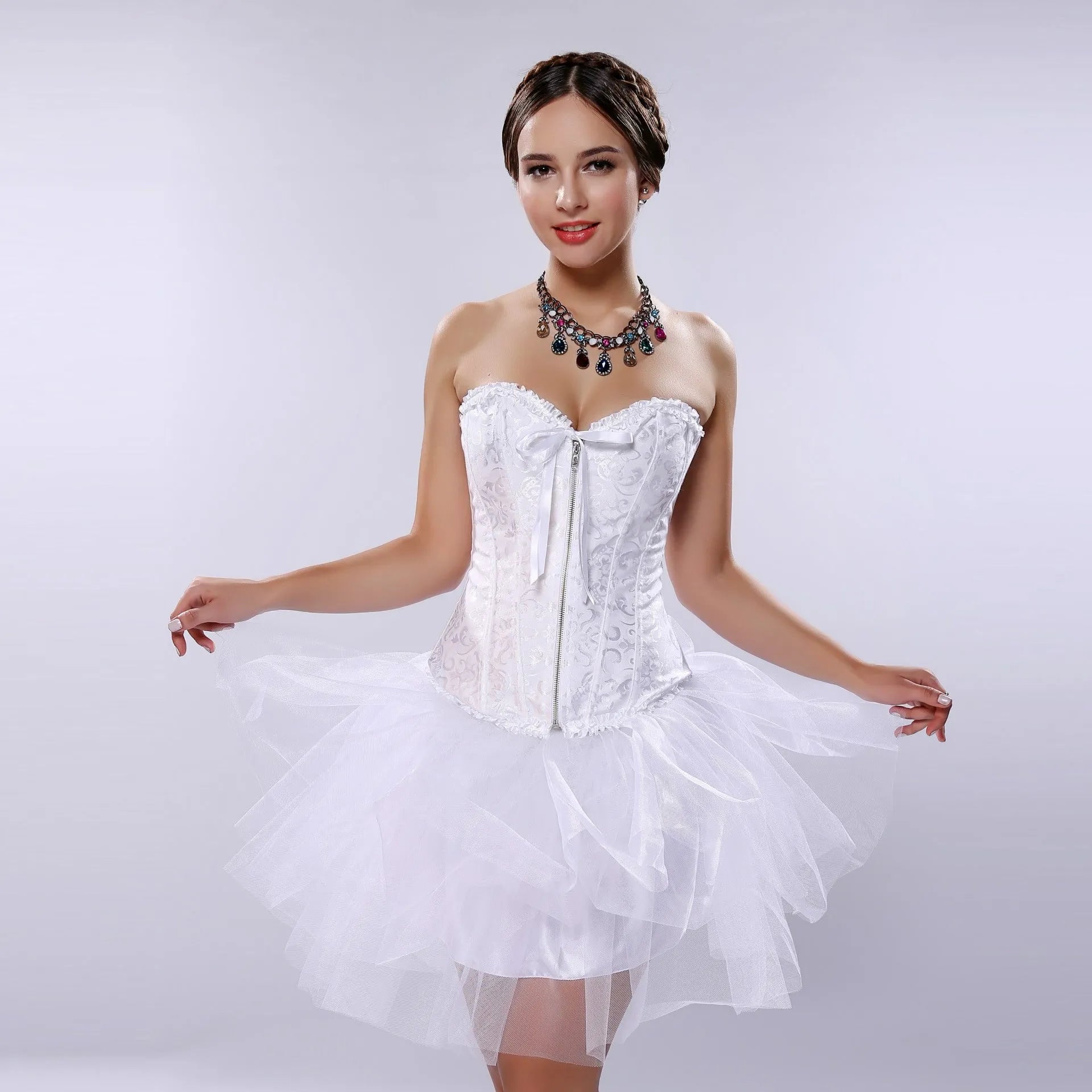 Women's front zipper jacquard corset shapewear in spandex fabric available in multiple colours