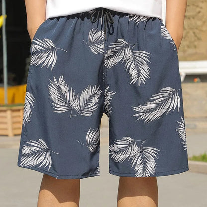 Men's loose casual beach trousers with striped pattern in quick-drying ice silk fabric