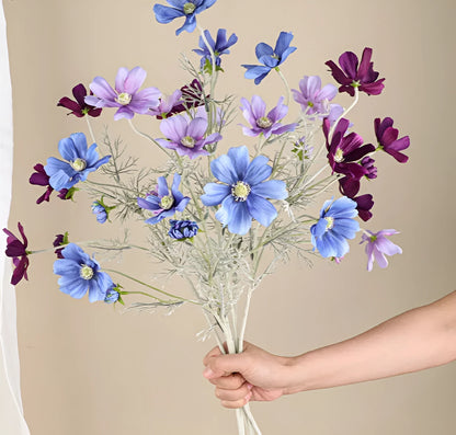 Small artificial Persian chrysanthemum bouquet in milky white colour with plastic stems and silk petals
