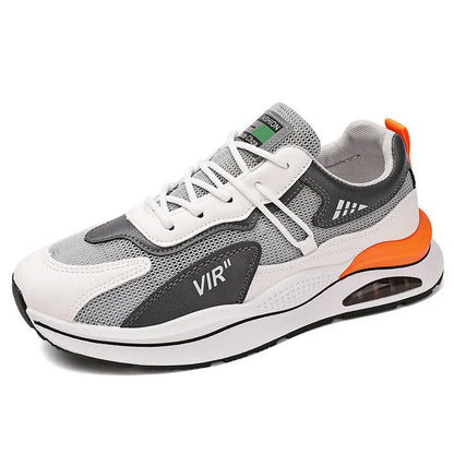 Men's gray and black mesh running shoes with EVA sole and round toe design