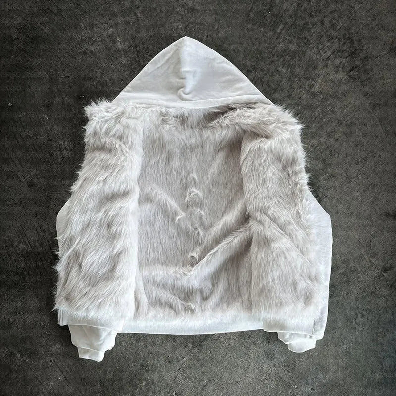 Casual baggy polyester coat in black or white with long sleeves