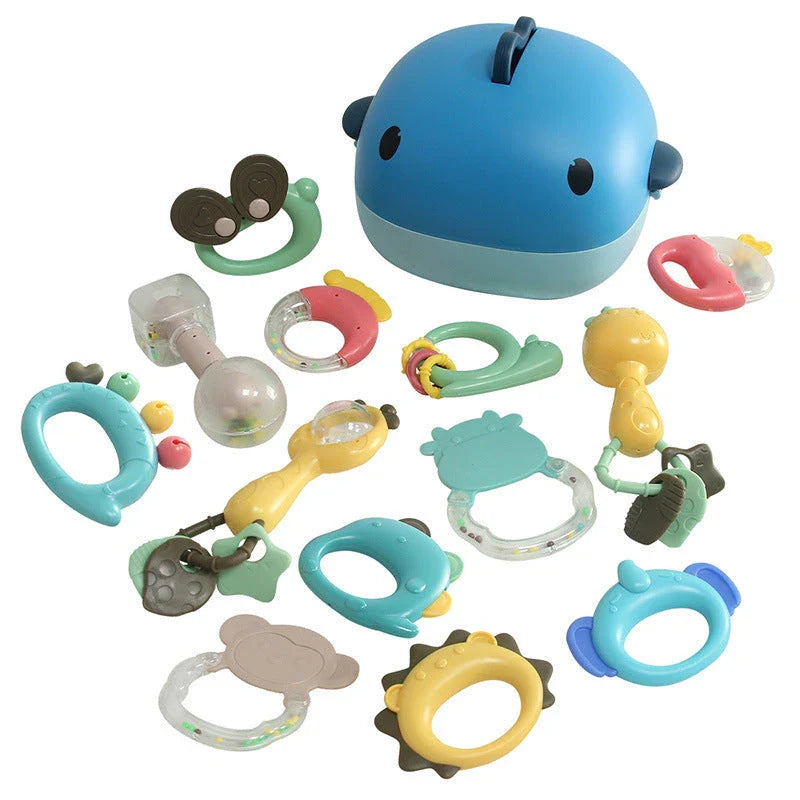 Teether Rattle Toy Set with Textured Surfaces, Rattling Sounds, and Vibrant Colors for Infant and Baby Sensory Development