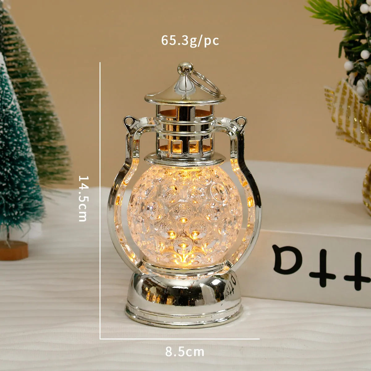 Small retro oil lamp design LED night light in gold or silver finish, 14.5cm tall.