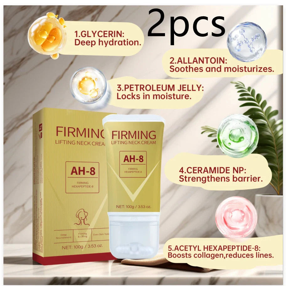 Neck firming cream with roller applicator, 120g container for daily neck skincare treatment