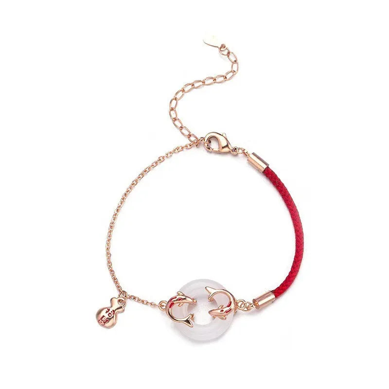 Red rope women's bracelet with electroplated peace buckle and festive koi design elements