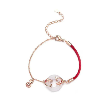 Red rope women's bracelet with electroplated peace buckle and festive koi design elements