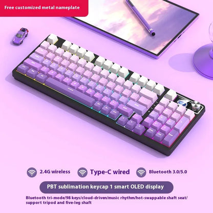 98-key wireless mechanical keyboard kit in black or white with optional LED screen and metal knob
