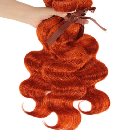 Orange human hair curtain block wig, full head, natural style, available in 8 to 28 inch lengths