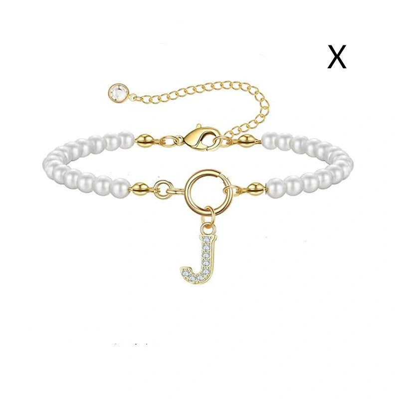 2024 Fashion Toggle Clasp Initial Bracelet with 6mm Pearl