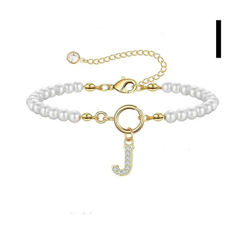 2024 Fashion Toggle Clasp Initial Bracelet with 6mm Pearl