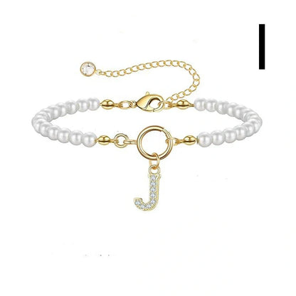 2024 Fashion Toggle Clasp Initial Bracelet with 6mm Pearl