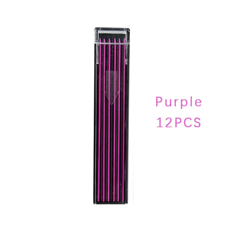 Boxed mechanical pencil replacement lead in nine colours including rainbow style, 12 pieces per pack