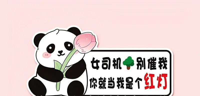 Reflective car sticker for female drivers with panda design and driving message on vehicle bumper