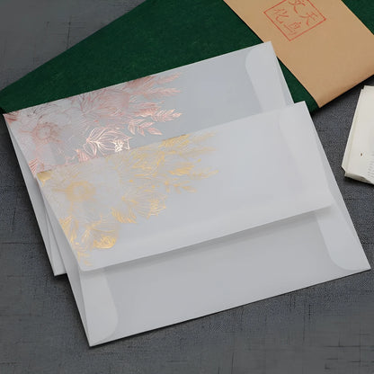 Sulfuric acid paper invitation card with bronzing matte varnish in gold or rose gold
