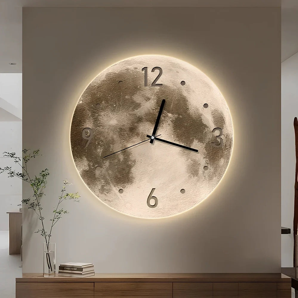 Wall clock in 40cm diameter with LED ambient light and 2m USB cable, plastic shell for living room display