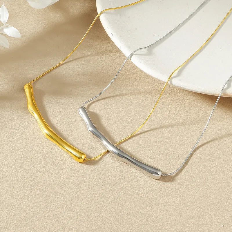 Irregular pleated necklace for women in titanium steel construction with electroplating colour treatment available in gold or steel finish suitable for daily wear and gift-giving occasions