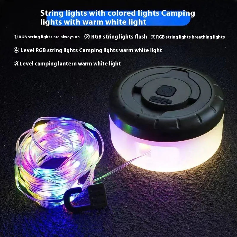 Rechargeable outdoor tent string with 30 LED beads measuring 8 metres in length