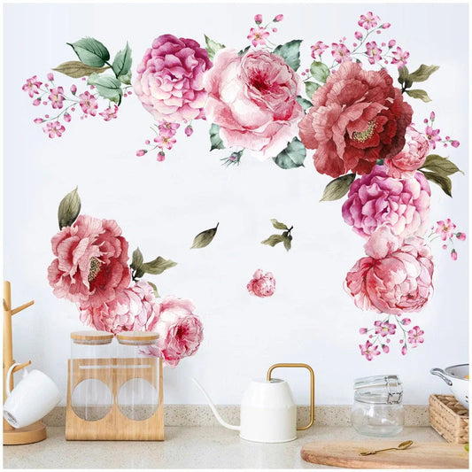Elegant watercolour peonies wall sticker for home decor