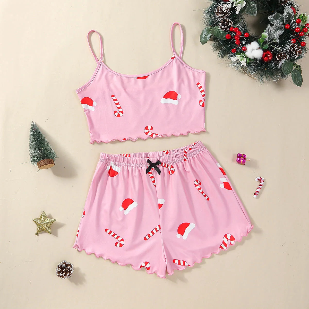 Christmas women's milk silk pajamas two-piece set with festive designs