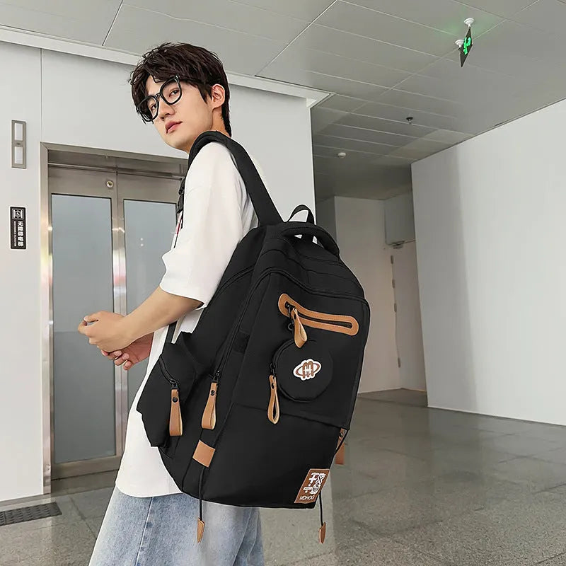 Large capacity waterproof nylon leisure travel backpack with contrast stitching in multiple colour options
