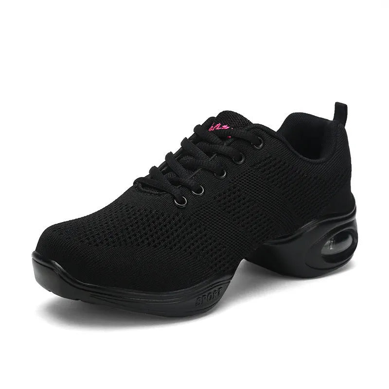 Women's breathable fly woven mesh dancing shoes in a light colour with a soft PU sole.