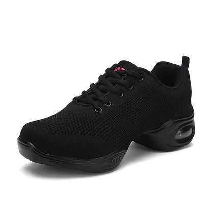 Women's breathable fly woven mesh dancing shoes in a light colour with a soft PU sole.