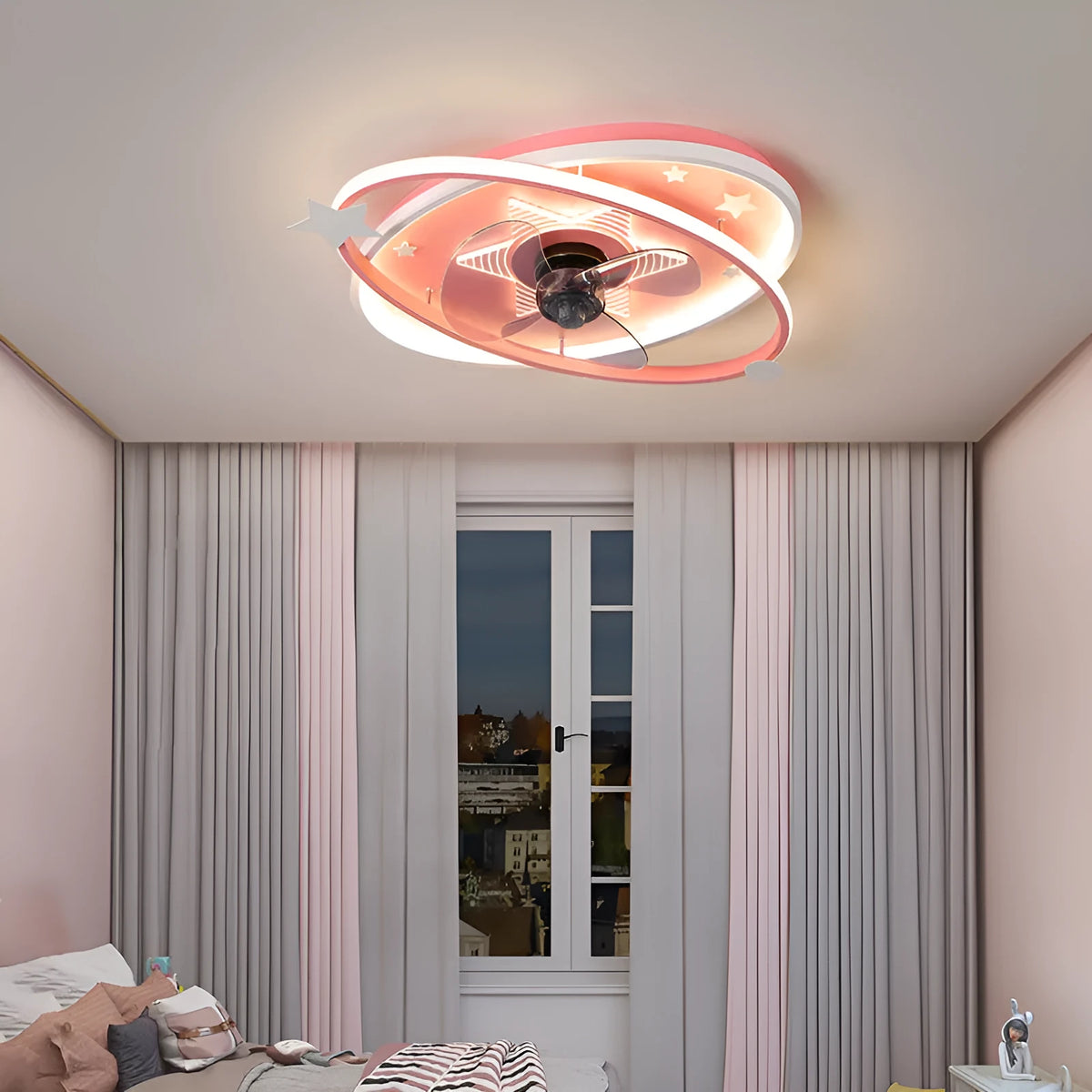 Modern iron chandelier for children's bedrooms with blue accents and remote control