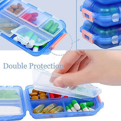 10-Grid Moisture-Proof Travel Pill Organizer in various colors
