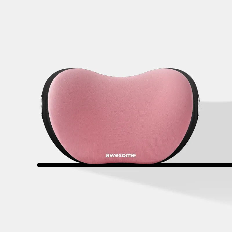 Car headrest and lumbar support pillow set in fabric with cotton filling.