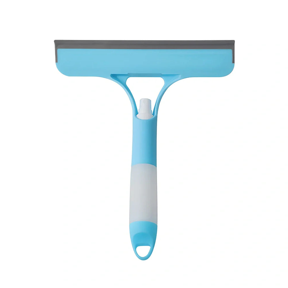 Double-sided plastic glass scraper in white, yellow, sky blue colours for household window cleaning