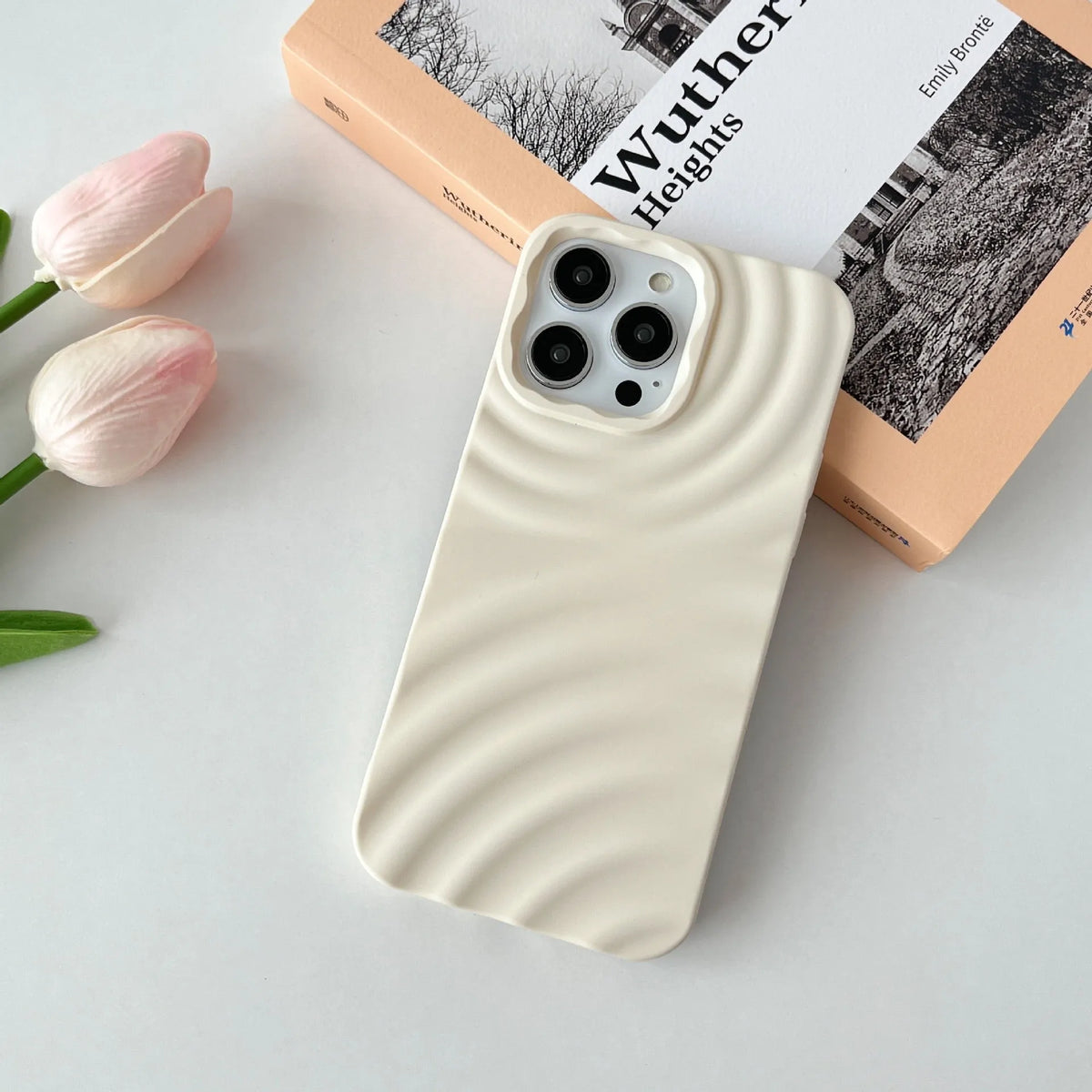 Water ripple TPU iPhone case with corrugated texture, anti-fall cover in black, white, purple, grey, blue, pink or green