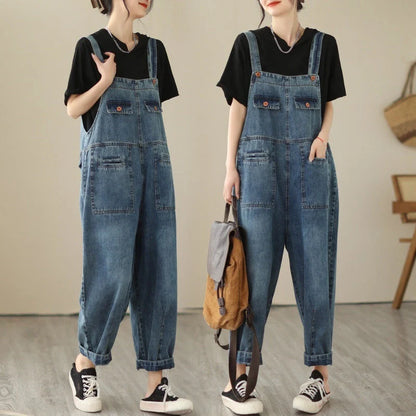 Stylish light blue denim strap pants for women with adjustable fit