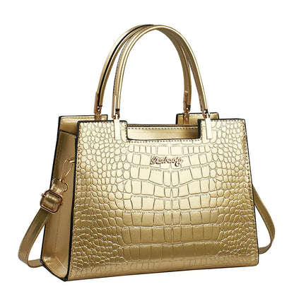 A medium-hard PU leather one-shoulder handbag in a horizontal square shape, shown in multiple colour options.