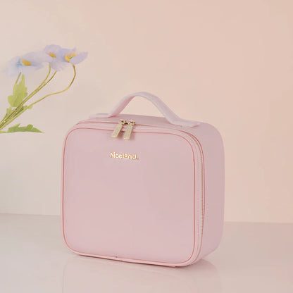 Large cosmetics bag with LED mirror light in black, measuring 26cm wide with USB charger